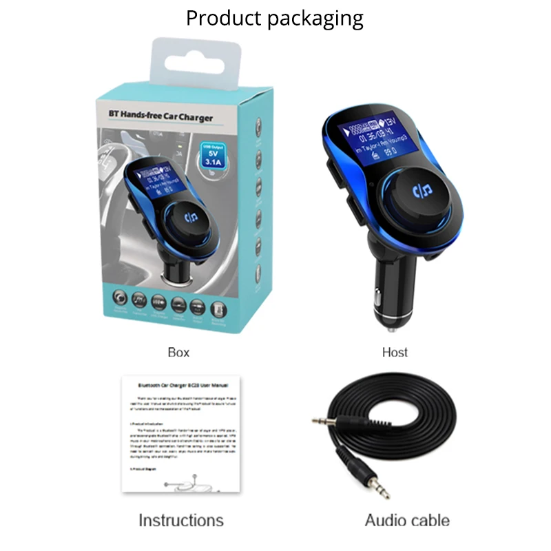 BONOLA Многофункциональный Bluetooth Handsfree Car Зарядное устройство 2USB цифровой Дисплей MP3