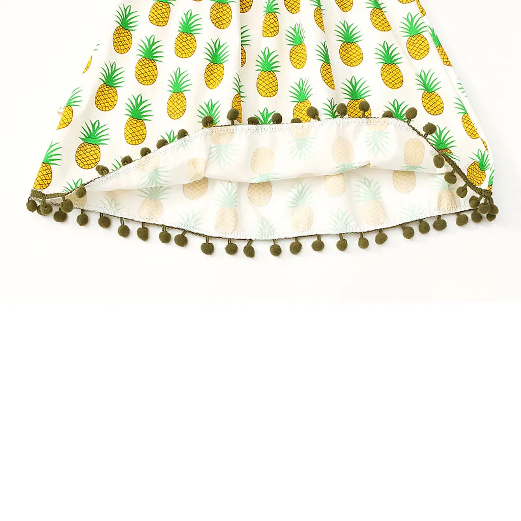 Детское платье без рукавов с принтом ананаса и кисточками + повязка на голову