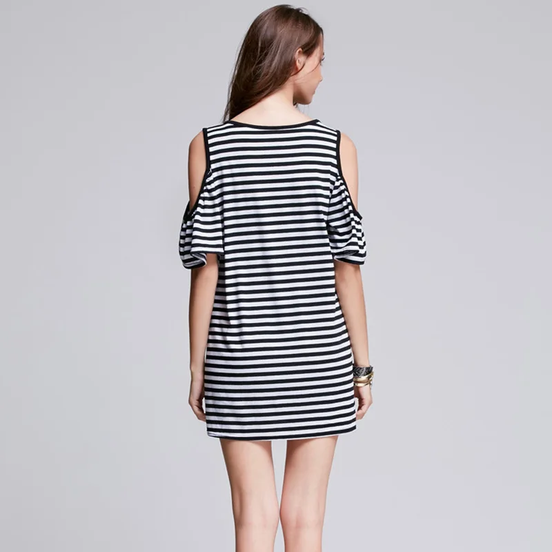 

Summer maternity clothing European and American hot style off-the-shoulder horn stripe loose short sleeves pregnancy women dress