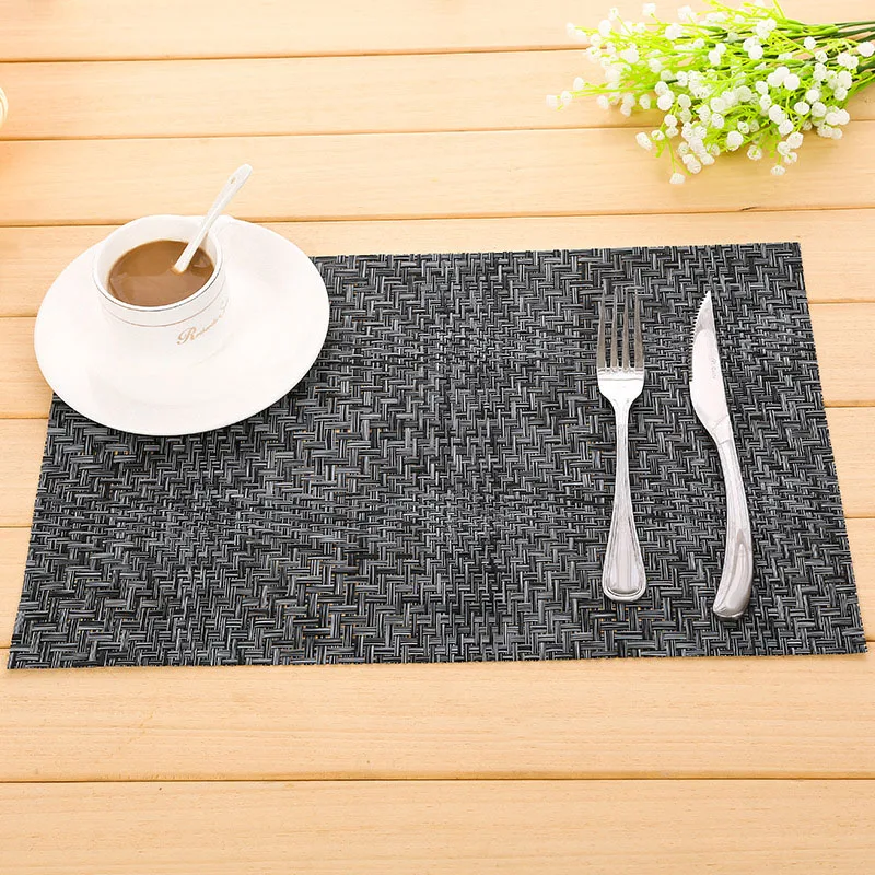 Black 4 шт./лот высококлассный пасторальный ветер Placemat ПВХ нескользящий изоляционная салфетка для стола Коврик Coaster Pad анти-подставка под горячее моющаяся ткань - Цвет: Black