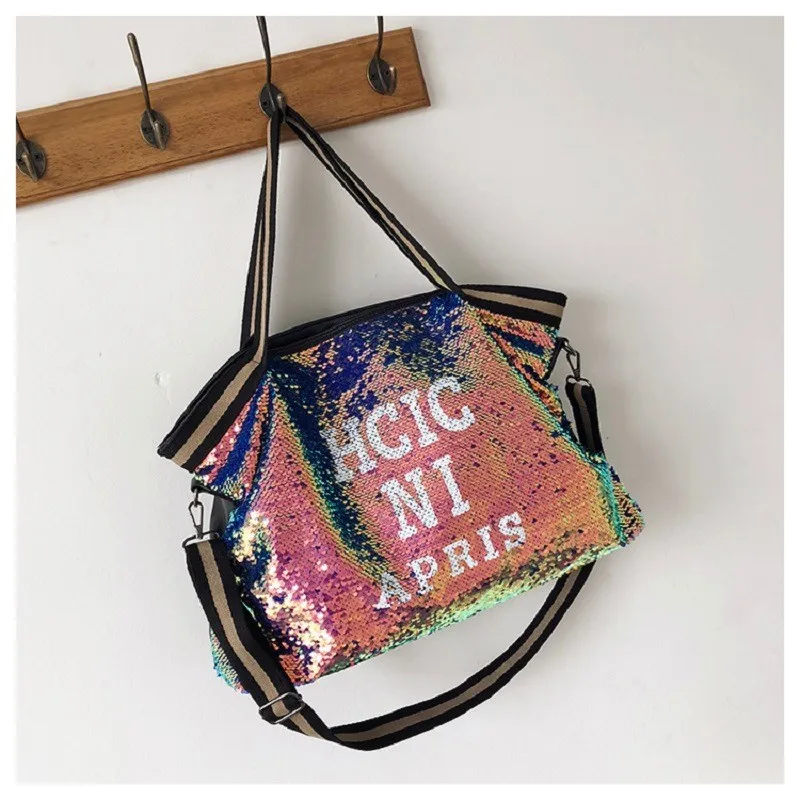 

TTOU Large Pocket Women's Handbag Fashion Shiny Sequined Tote Shoulder Bags For Female Letter Print High Capacity Crossbody Bags