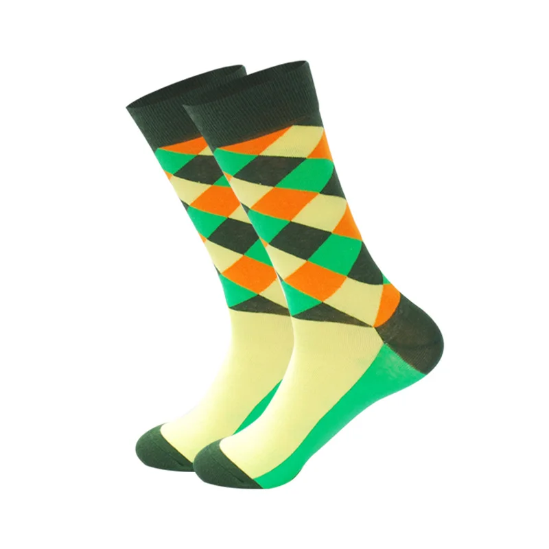 Downstairs Breathable Men Socks 18 Color Lattice Wave Point Casual Originality Pattern Streetwear Gifts for Men Happy Socks Long - Цвет: lattice E
