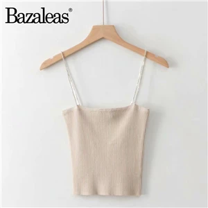 DS11 cream Bazaleas центр Ruched бандажный женский укороченный модный топ на бретелях пикантные женские Топы вязаный Тонкий Повседневный укороченный топ рубашка Прямая поставка - Цвет: DS11 cream