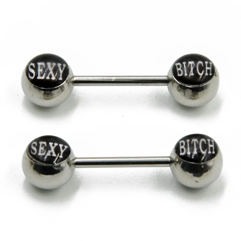 SEXY BITCH 14G Surgical Steel Nipple Bar Sexy Puck Dirty Bad Word Logo Nipple Ring Barbells Women Punk Body Piercing Jewelry Free Shipping - Окраска металла: SEXY BITCH
