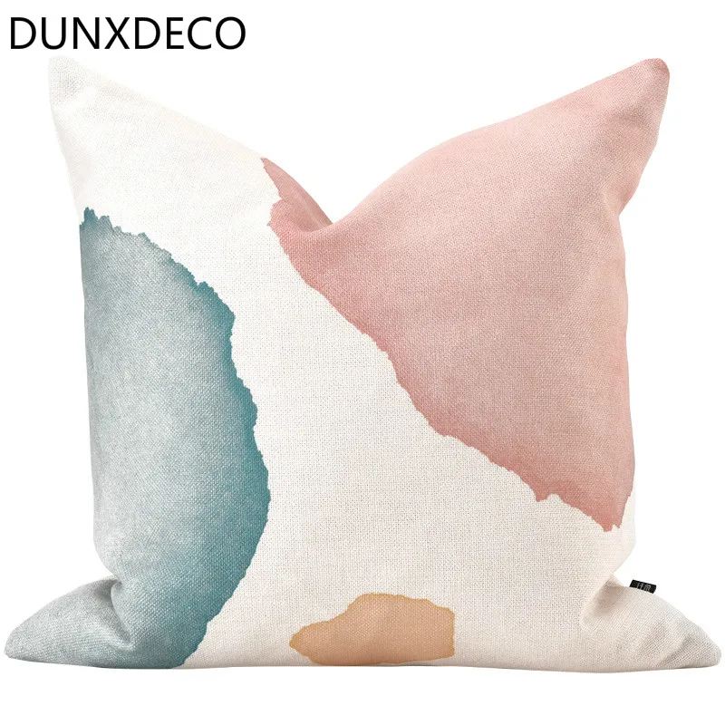 DUNXDECO наволочка для подушек из смеси льна и хлопка, чехол для подушек в современном стиле с красочным мраморным принтом, декоративная наволочка для дивана