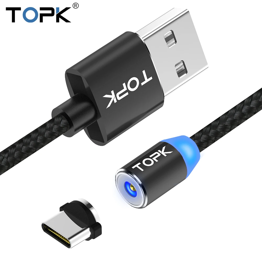 TOPK R Line2 1M 2M type C светодиодный магнитный USB кабель Премиум нейлоновый Плетеный