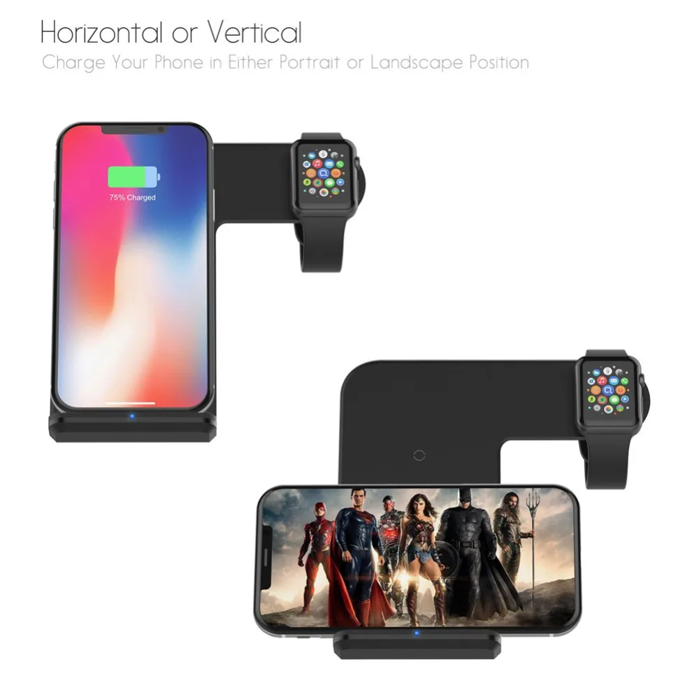 2 в 1 Быстрая Зарядка Qi Беспроводное зарядное устройство для Apple Watch 3 iPhone XS Max XR X 8 Plus