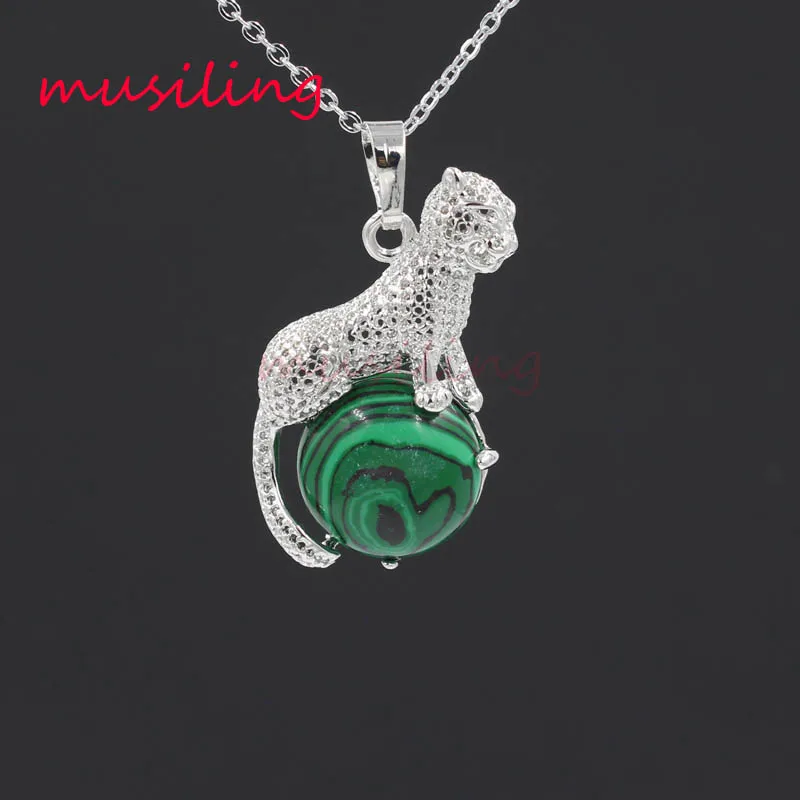Malachite Леопардовое ожерелье из бисера Подвески рейки маятник натуральный драгоценный камень амулеты исцеляющий амулет чакры Европейская мода мужские ювелирные изделия 1 шт - Окраска металла: Malachite