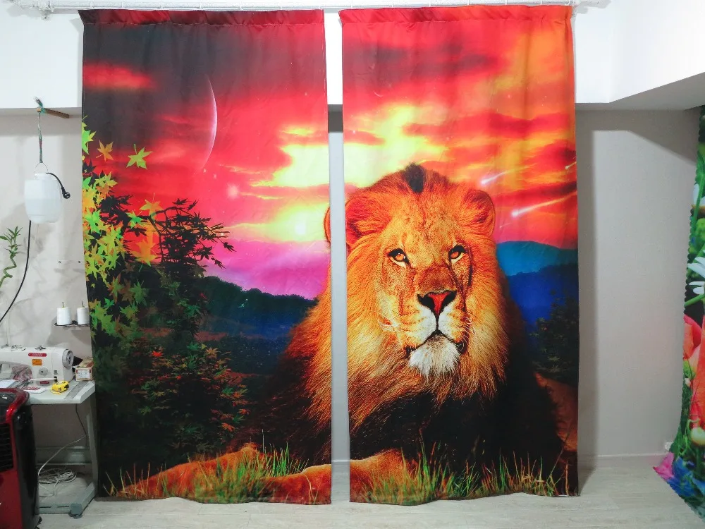 Фото печать стереоскопические 3d занавески ткань органза животное лев 3 d цифровая