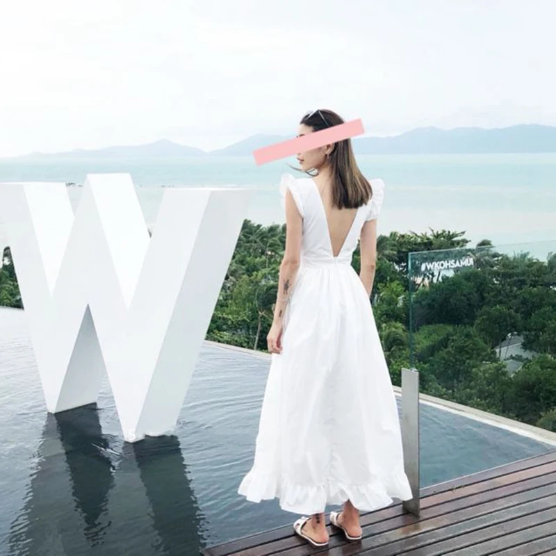 TWOTWINSTYLE элегантное пляжное платье для женщин с v-образным вырезом, без рукавов, с высокой талией, на шнуровке, с разрезом, белые макси платья для женщин, Весенняя мода