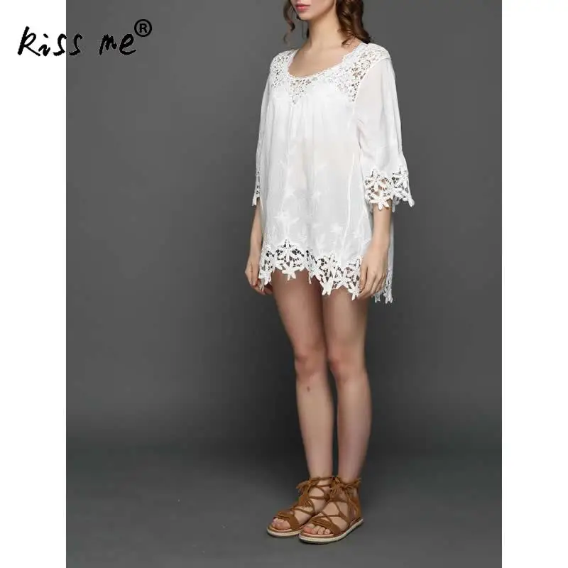 Кружевные женские платья в стиле пэчворк открытая Пляжная накидка с v-образным