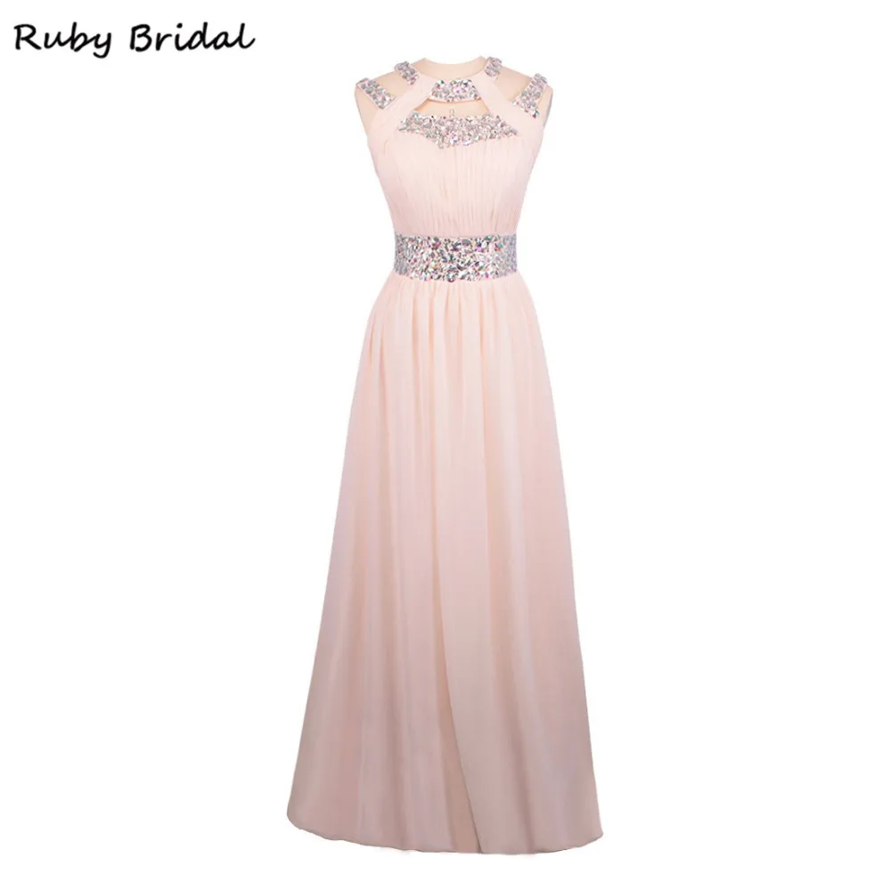 Ruby Bridal 2017 Vestidos De Fiesta розовое шифоновые складки бисером платье для выпускного