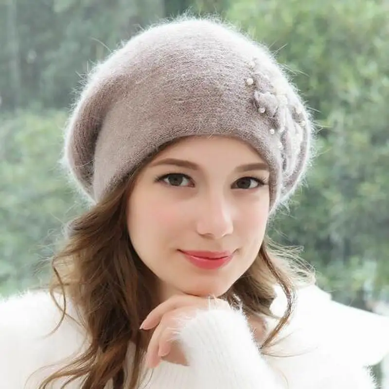 Шапка бини женская зимняя из кроличьего меха|Женские Skullies и шапочки| |