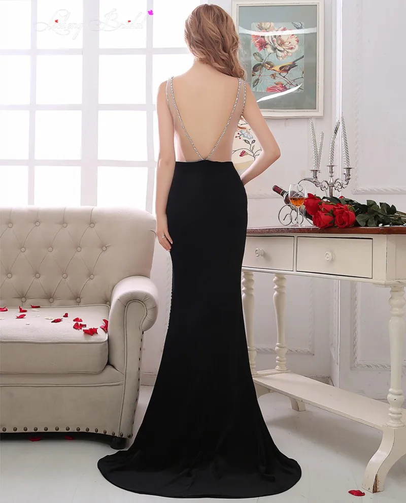 Licheng Bridal black evening dress long mermaid lace appilques prom high slit party v-neck gowns | Свадьбы и торжества