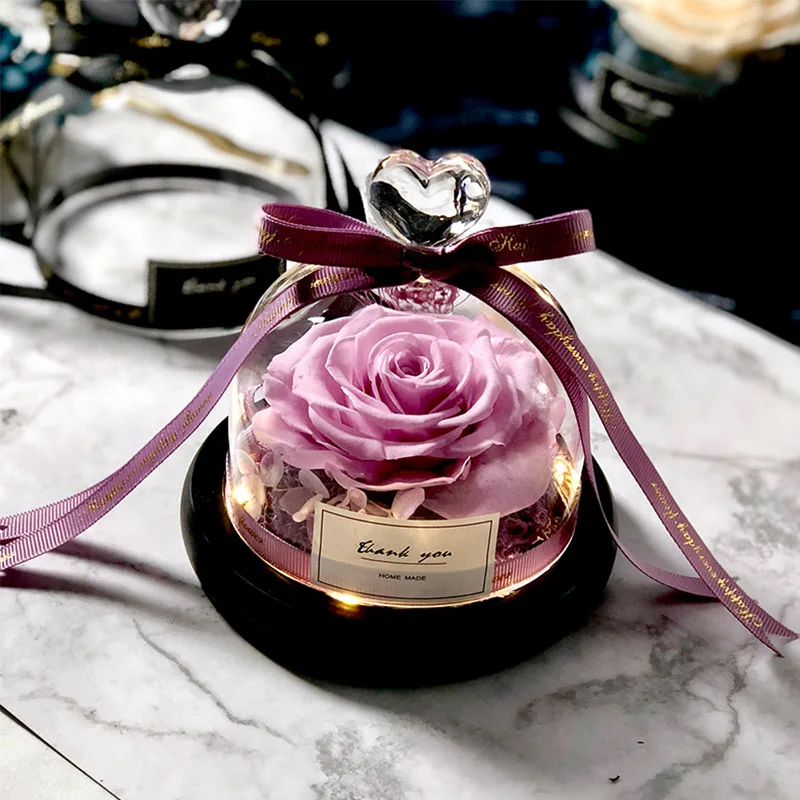Purple Love Новинка, красивая и чудовищная Роза в стеклянном куполе, светодиодный светильник, украшение для дома на День святого Валентина, рождественские подарки - Цвет: Purple Love
