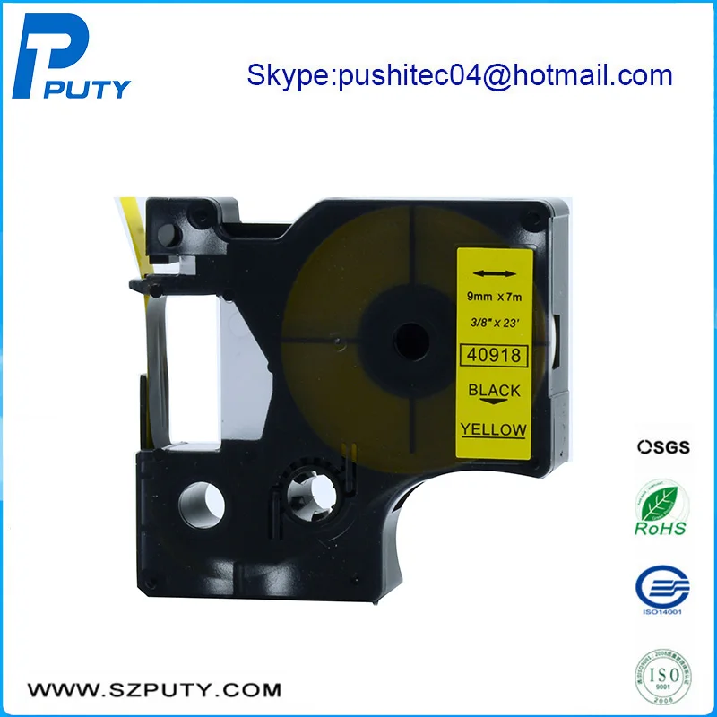 Оптовая продажа 10 шт./лот 9 мм черный на желтом Совместимость DYMO D1 Клейкие ленты