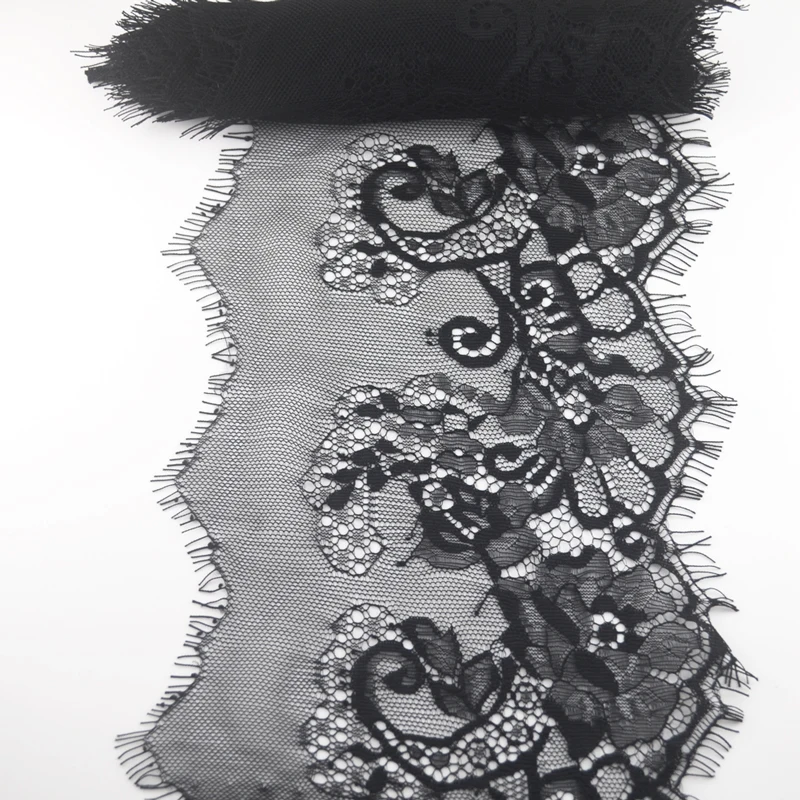 (13 см Ширина) 3 м Черное кружево с ресничками накладка DIY Швейные Аппликация для