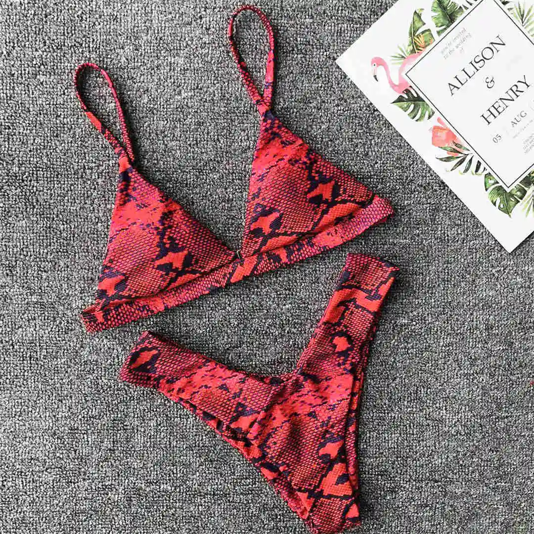 Red Snake Printed 9 цветов, сексуальный бикини, женский купальник, женский купальник, комплект бикини из двух предметов с треугольной формой, купальный костюм V1259G - Цвет: Red Snake Printed