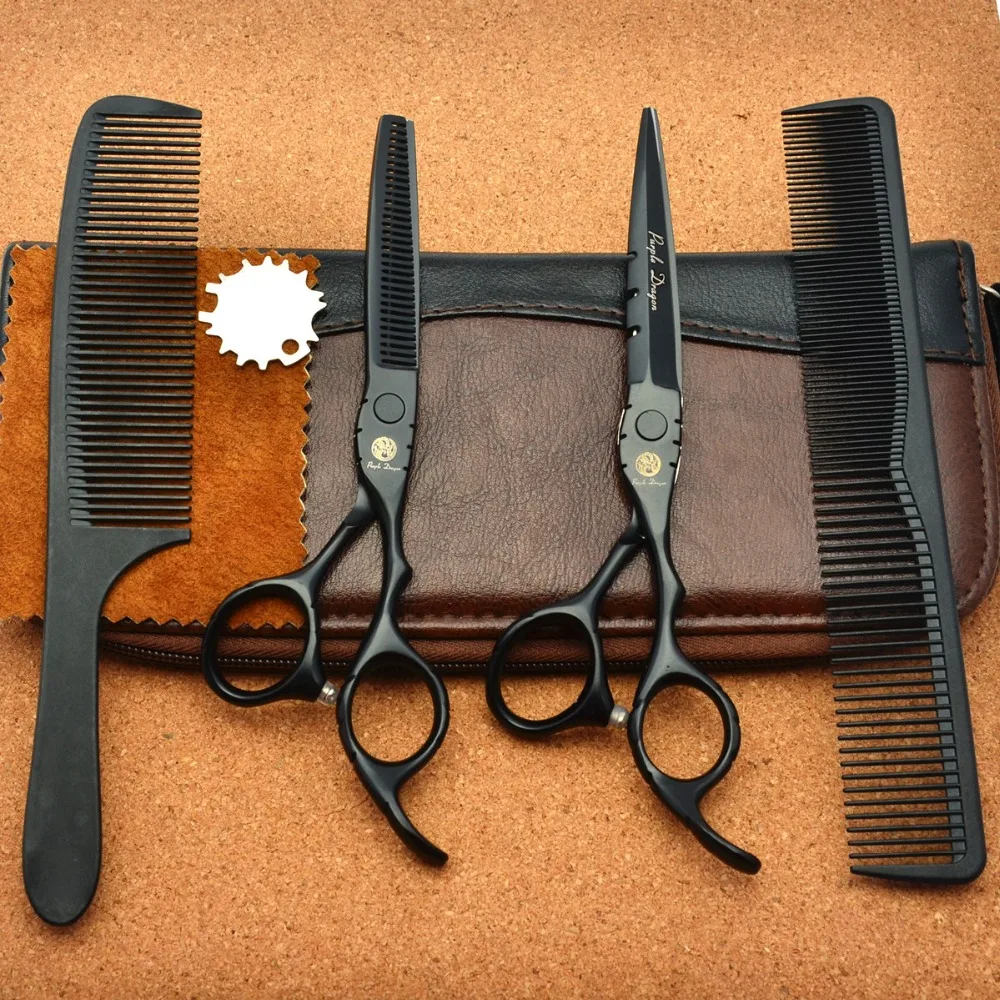 4Pcs/Set 6'' Black/Silvery/Purple/Red/White Professional Human Hair Scissors Hairdressing Combs + Cutting Thinner Shears Z1010 |