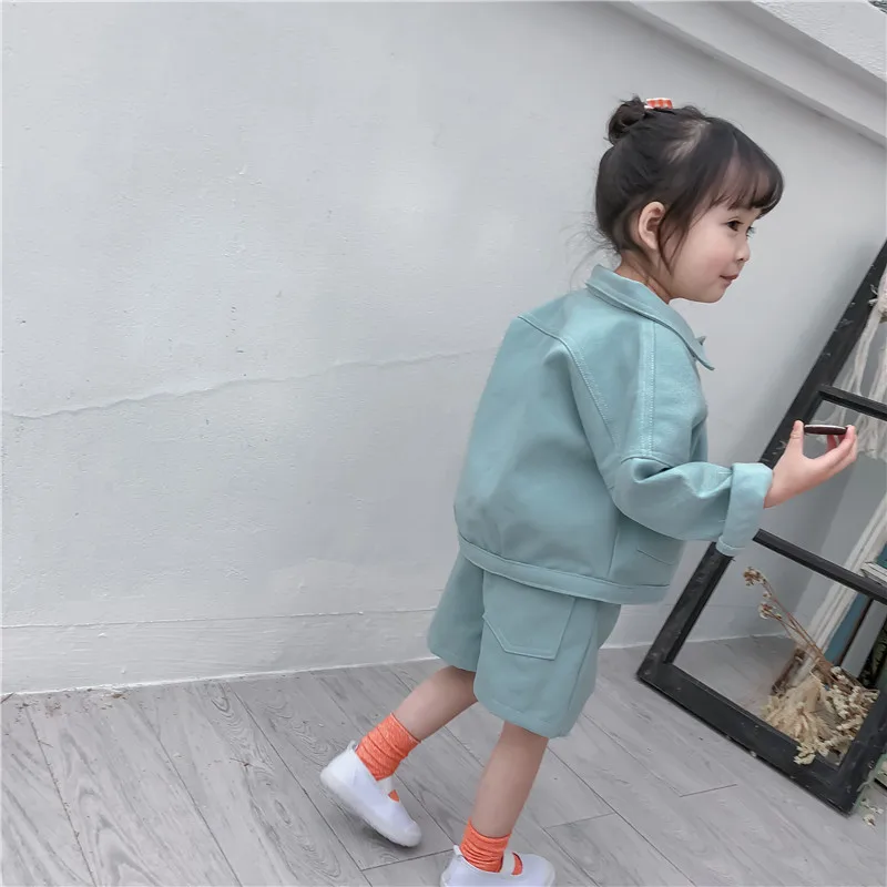 Girls Clothing Sets Denim Jacket + Shorts Suit for Baby Girl Clothes Kids Casual Loose Ripped Brazer 1-5 Year | Детская одежда и