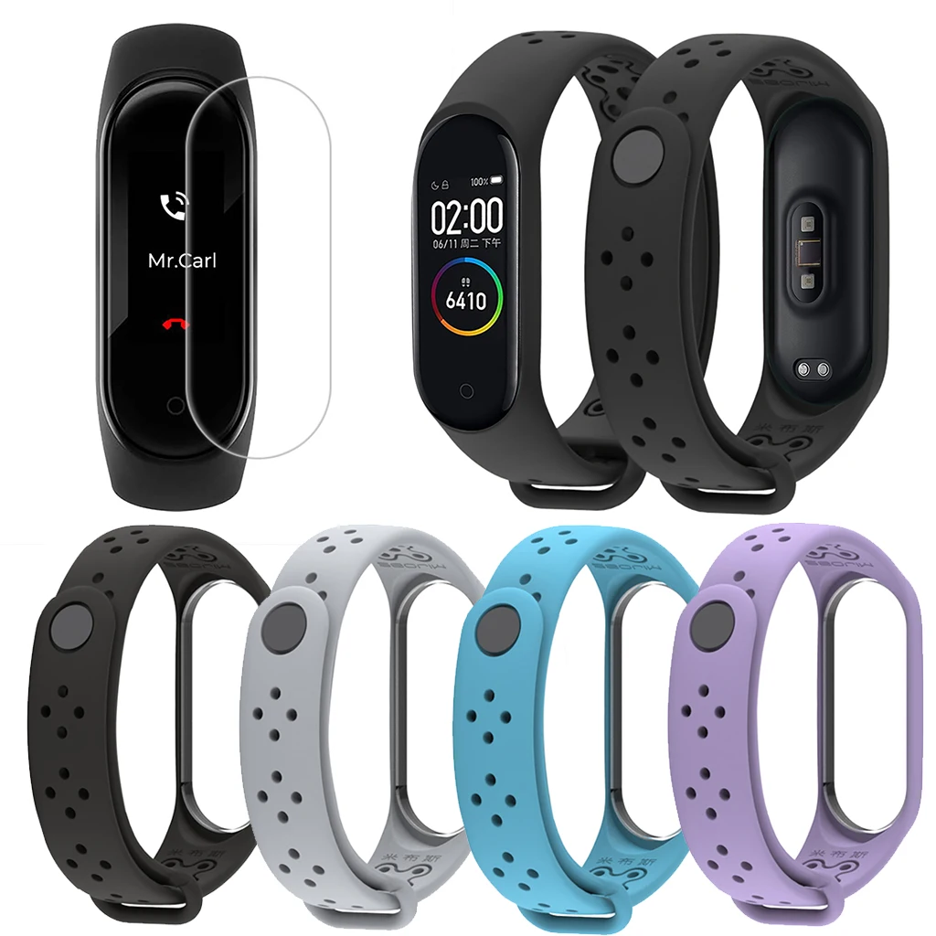 Спортивный силиконовый браслет HONHX ремешок для Xiao Mi Band 4 с защитной пленкой