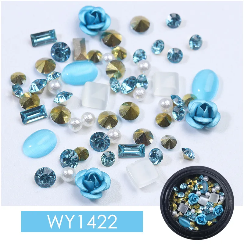 WY1422 Амулеты для ногтей из сплава в форме цветка розы, 3D украшения для ногтей, стеклянные острые стразы аксессуары для ногтей, стразы из смолы - Цвет: WY1422