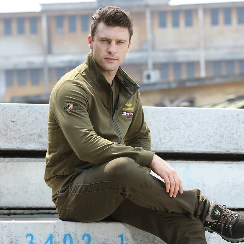 

2018 Fashion Men's Jackets Casual Army Green Solid Large Size Jacket Lapel Zipper Men's Bomber Military Outerwear Coats WMS-6391