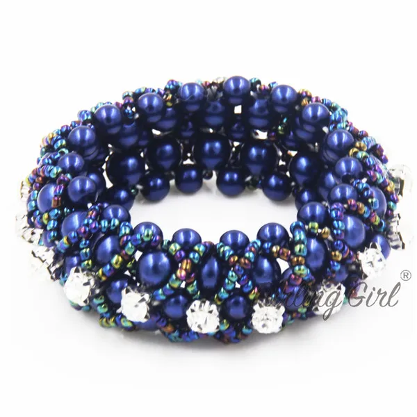 Navy Blue Colorful Меховые резинки для волос с искусственным жемчугом для девочек, 1 шт., блестящие резинки для волос с кристаллами, эластичные резинки для волос, аксессуары для волос - Цвет: Navy Blue Colorful
