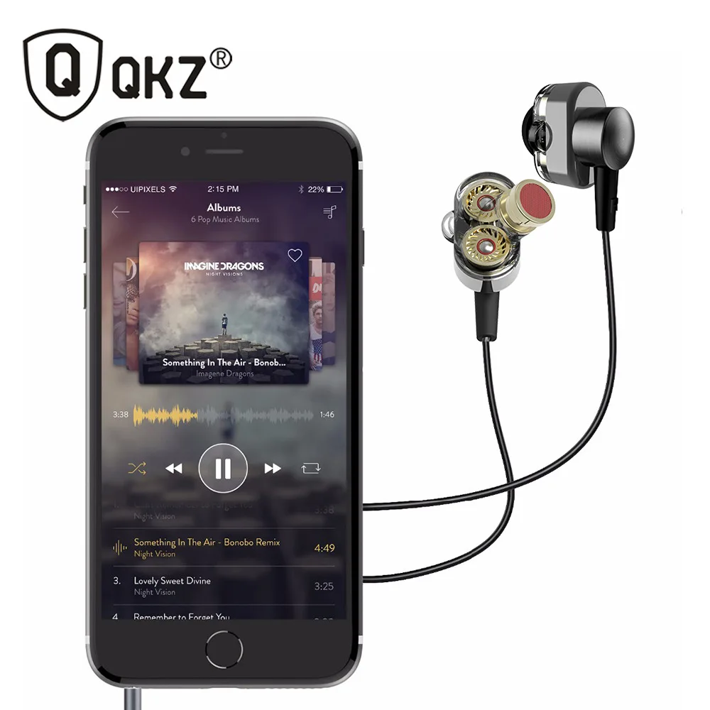 Наушники QKZ KD2 fone de ouvido двойной драйвер дополнительные басы турбо широкий звук