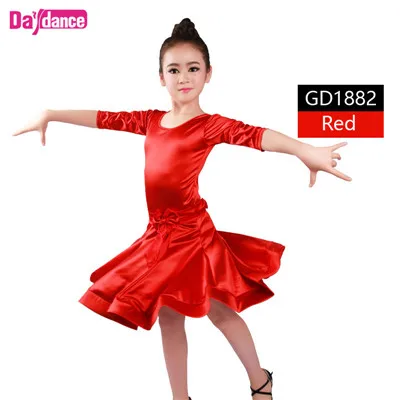 GD1882 Red Новые платья для латинских танцев для девочек Детские костюмы для бальных танцев Румба Самба блестящая атласная танцевальная одежда для выступлений - Цвет: GD1882 Red