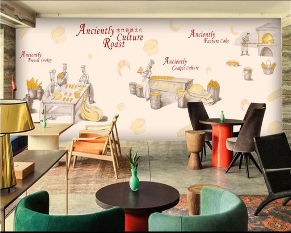 Beibehang Living Room 3D Blackboard Bakery Shop Wall Mural - Children's Wallpaper image 2