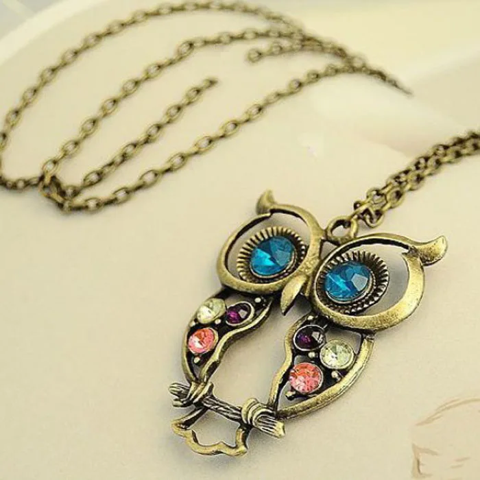 Fashion Lady Crystal Necklaces Big Blue Eyed Owl Long Chain Pendant Sweater Coat Jewelry Accessories Trinket | Украшения и