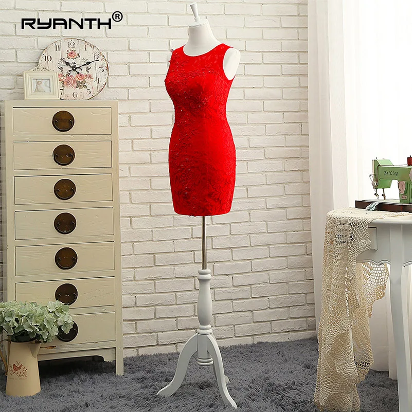 Ryanth New Fashion Lace Red Mermaid Short Prom Dresses 2018 Sexy Scoop Mini Formal Evening Party Dress Real photo | Свадьбы и
