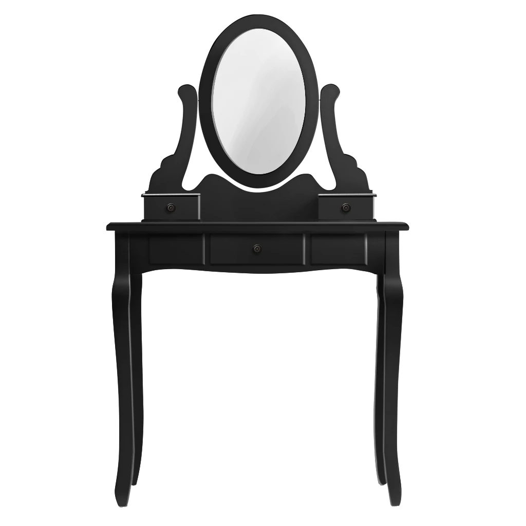 Black LANGRIA комоды для макияжа туалетный столик VanityStool набор регулируемое поворотное овальное зеркало 3 выдвижных ящика цельное прорезиненное дерево queen Anne Legs - Color: Black