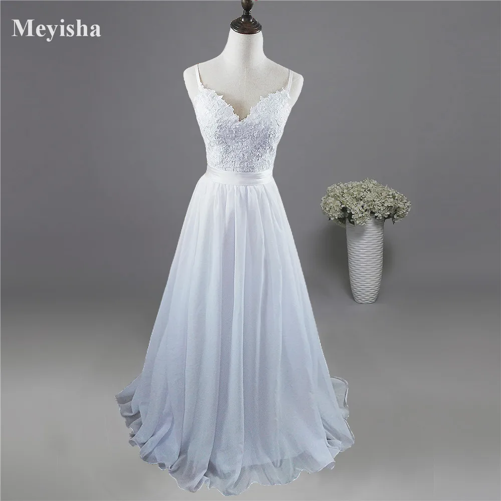 ZJ9113 2019 Белый Кот невесты платья для пляжа Свадебные бретельках кружева большие