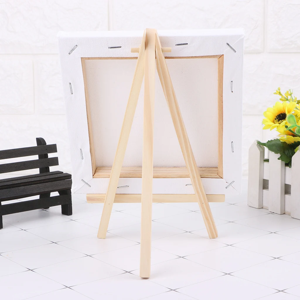 Mini Canvas And Natural Wood Easel Set For Art Painting Drawing Craft Wedding Supply