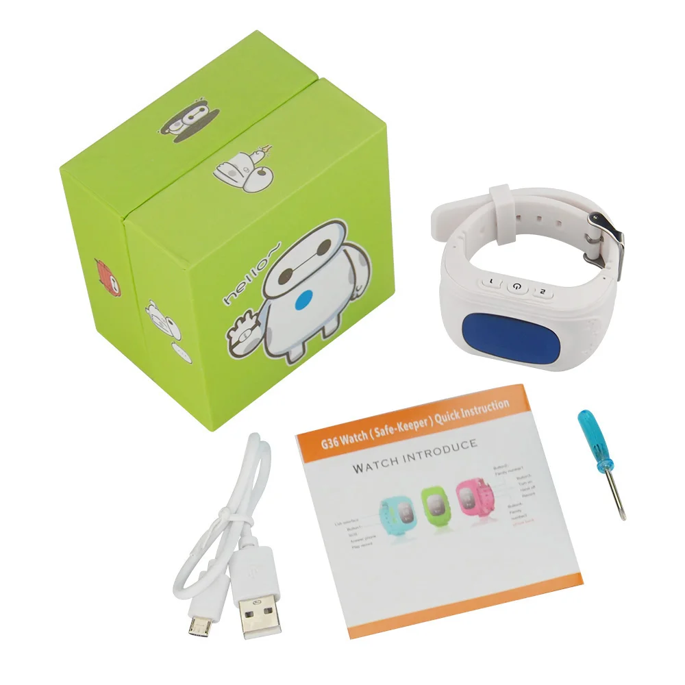 white with box 0,96 дюймов ЖК-экран gps часы трекер Q50 детские часы телефон gps+ A gps+ LBS расположение мини портативный аккумулятор 400 мАч SOS сигнализация - Цвет: white with box