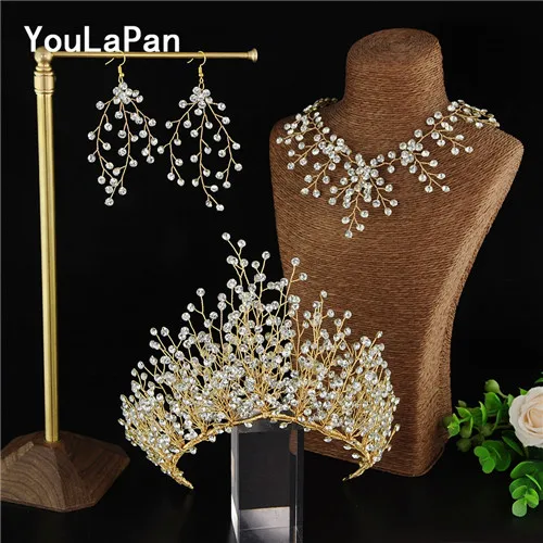 Golden one set YouLaPan HP193 Корона невесты свадебная тиара Корона для волос Корона невесты свадебные украшения для волос Свадебные аксессуары для волос - Окраска металла: Golden one set