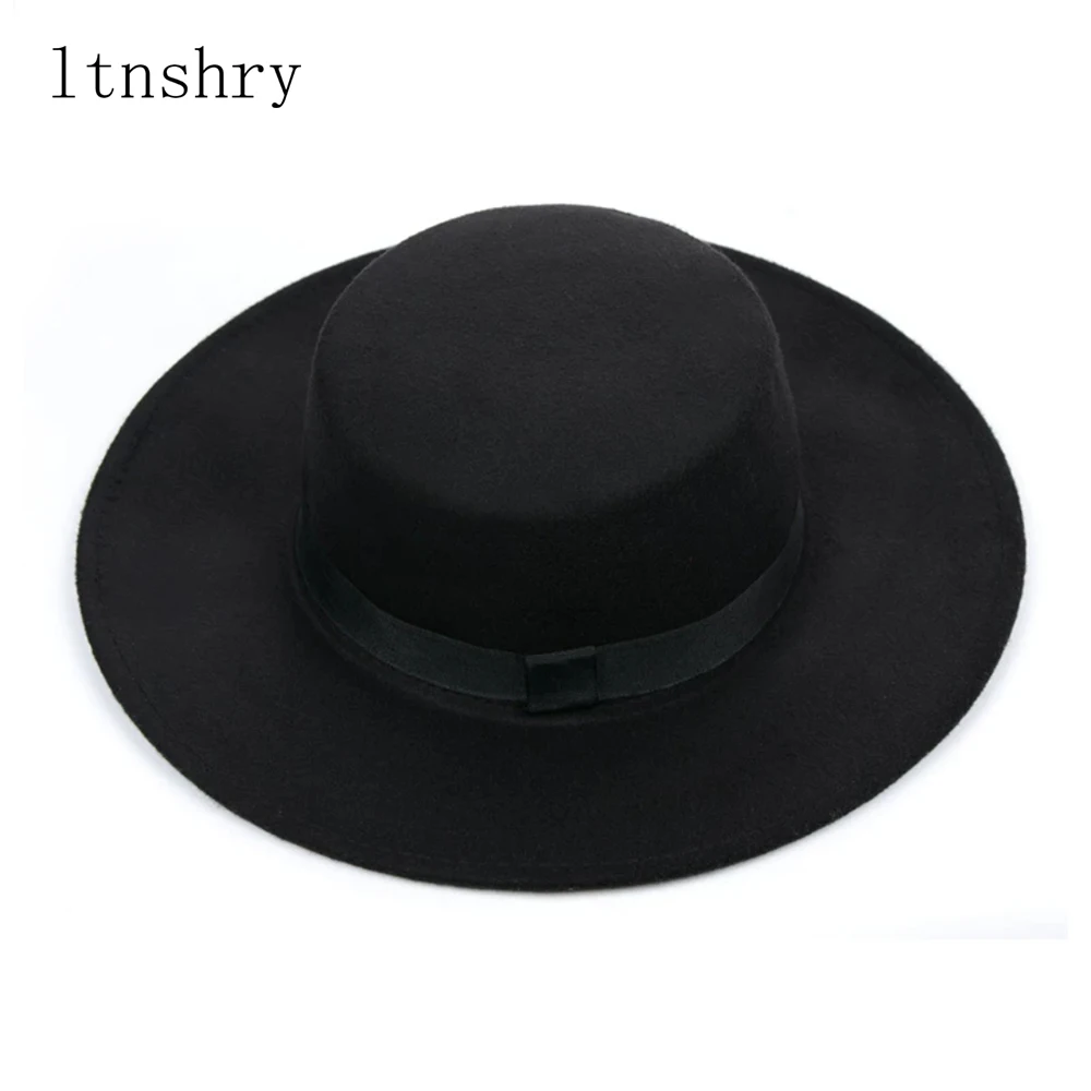 5 New Classic Solid Color Felt Fedoras Hat Belt for Men Women Blend Jazz Cap Wide Brim Simple Church Derby Flat Top Hat Mujer - Цвет: 5