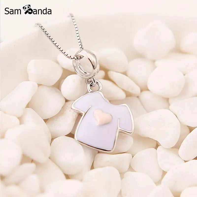 

Original 100% 925 Sterling Silver Bead Charm Purple T-shirt Pink Heart Enamel Charms Fit Pandora Bracelets DIY Women Jewelry