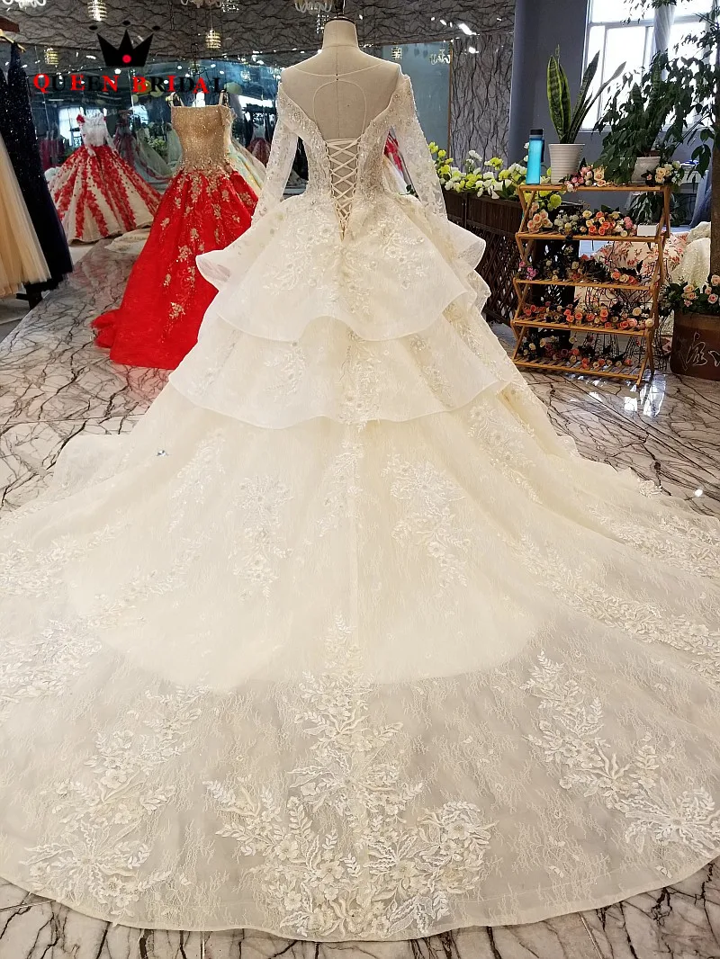 New Arrival 2021 Ball Gown Bride Gown vestido de noiva Floor Length Long Wedding Dresses QUEEN BRIDAL robe de mariee WD121