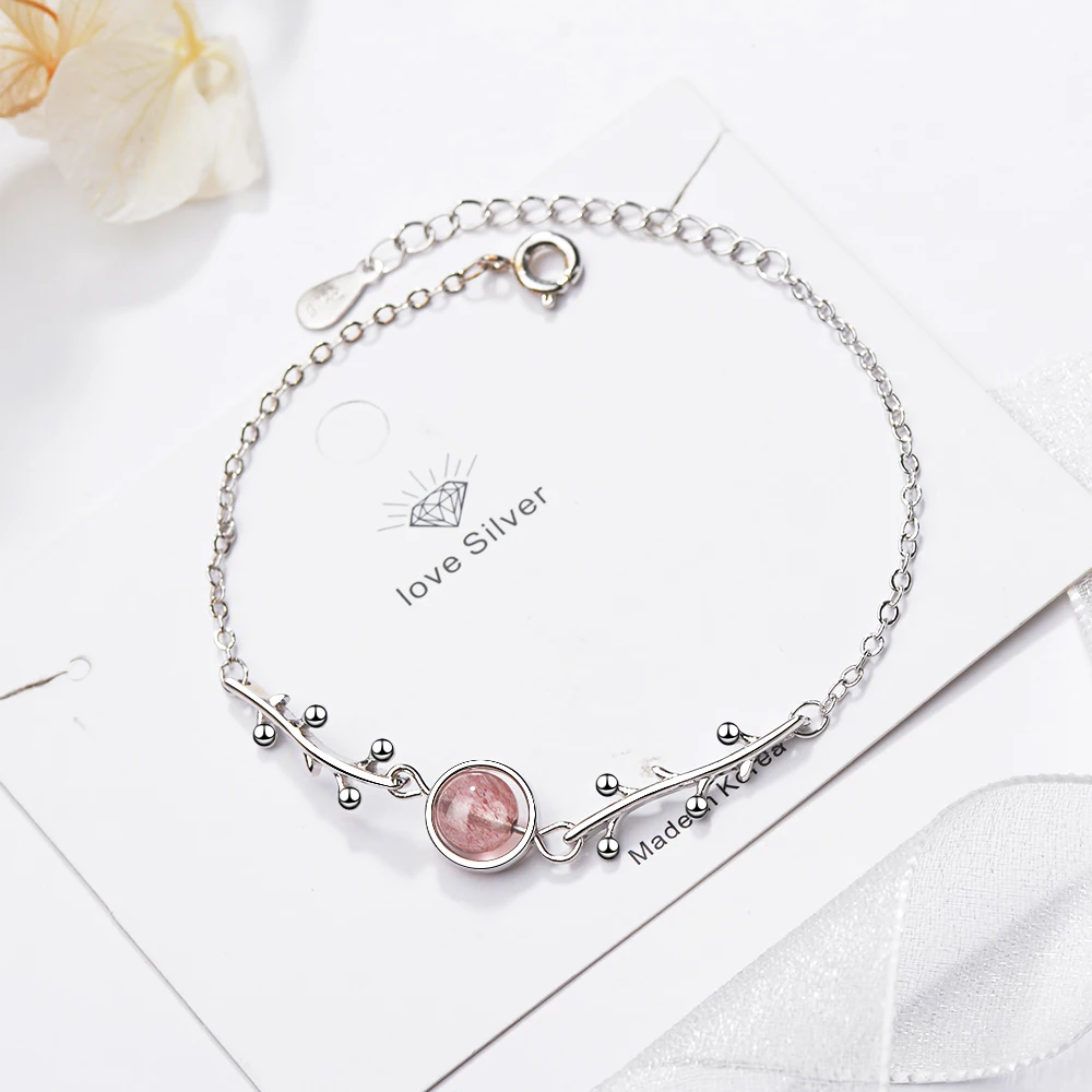 Женский Регулируемый браслет с клубничным кристаллом и листьями|Цепочки