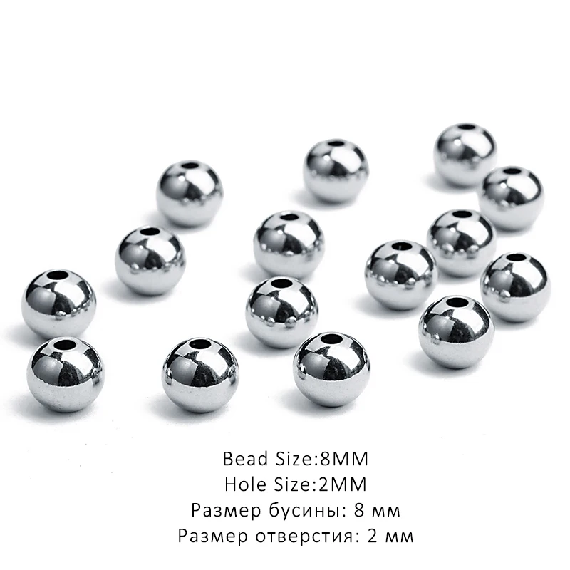 8mmx2mm 50 шт./лот, диаметр 3 мм, 4 мм, 6 мм, 8 мм, 10 мм, круглые Серебристые бусины из нержавеющей стали с большим отверстием, металлические бусины-разделители для изготовления ювелирных изделий своими руками - Цвет: 8mmx2mm