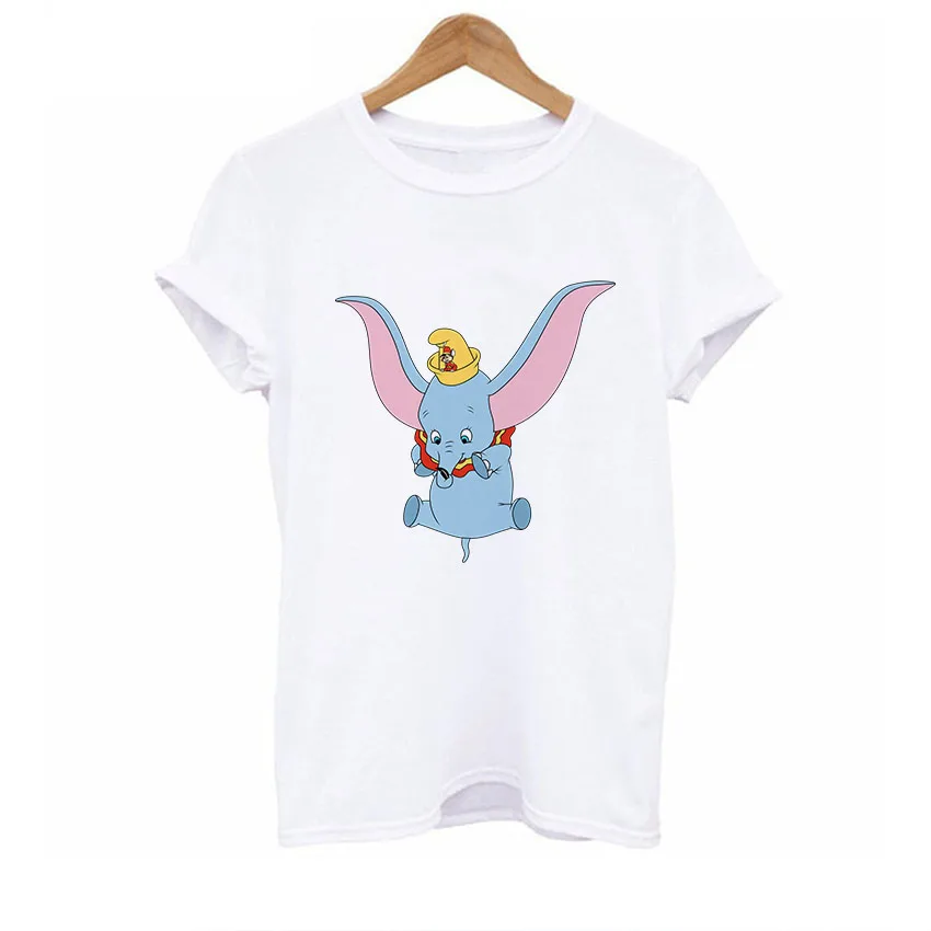 BTFCL Dumbo, женская футболка, Забавный слон, Camiseta Dumbo, футболка с принтом, женская, американская, популярная, футболка, милая, 90 s, футболка с животными - Цвет: white28