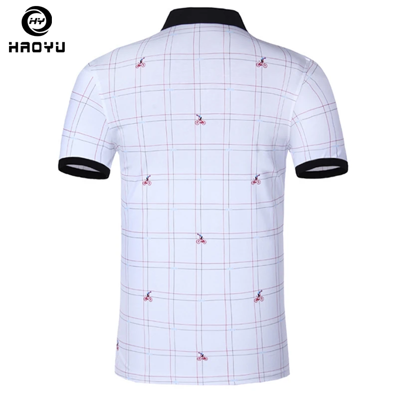 Мужская однотонная хлопковая рубашка поло с коротким рукавом и принтом от морщин