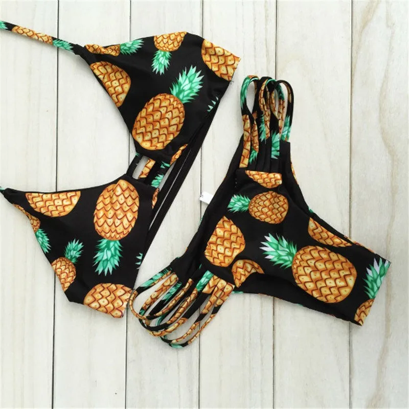 2018 женский двусторонний комплект бикини Бразильское с принтом ананасов
