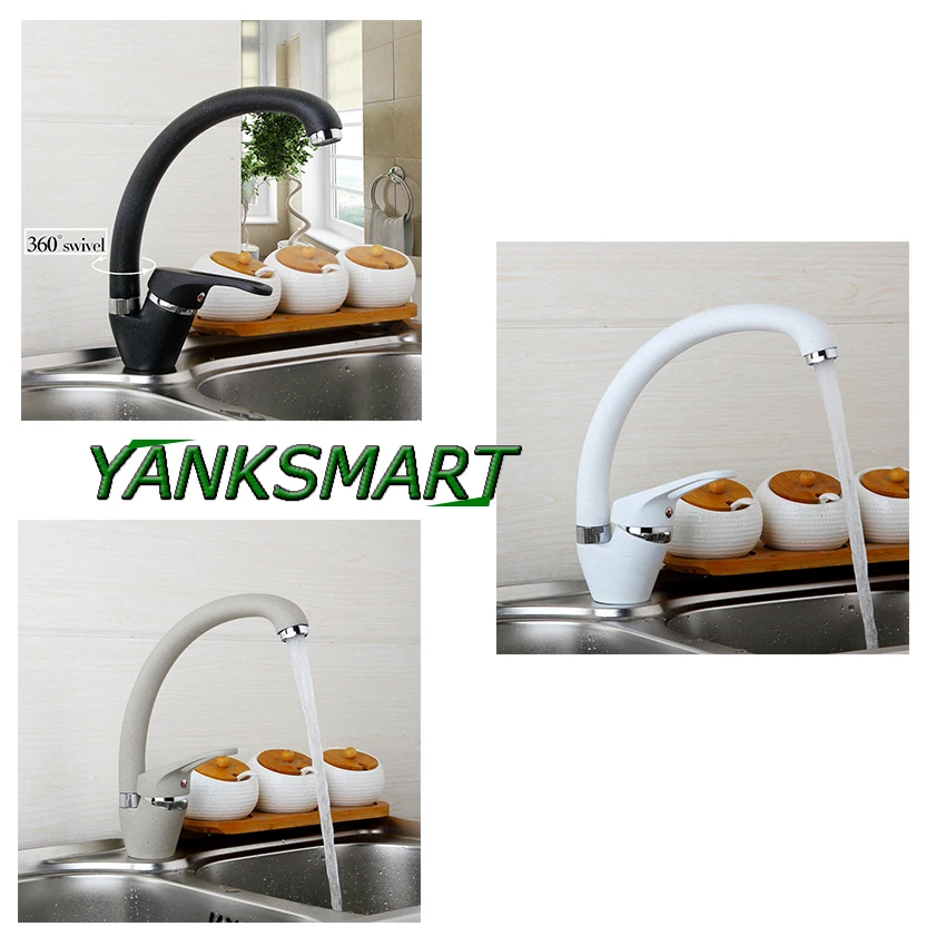 Кухонный Смеситель YANKSMART черный белый бежевый с креплением на раковину вращение