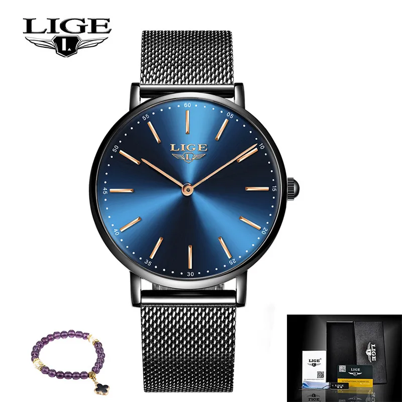 LIGE топовые брендовые новые роскошные женские ультратонкие полностью стальные