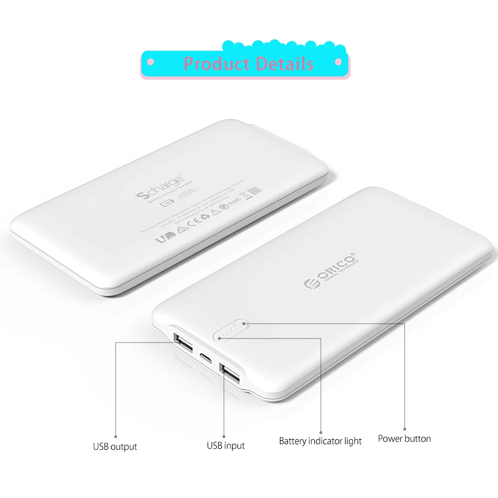 Внешний аккумулятор ORICO D10000 10000 мАч полимерный для планшетов samsung xiaomi | Мобильные