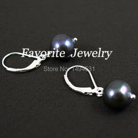 Оптовая Продажа жемчужные серьги AAA 8 9 мм черный цвет натуральный пресноводный